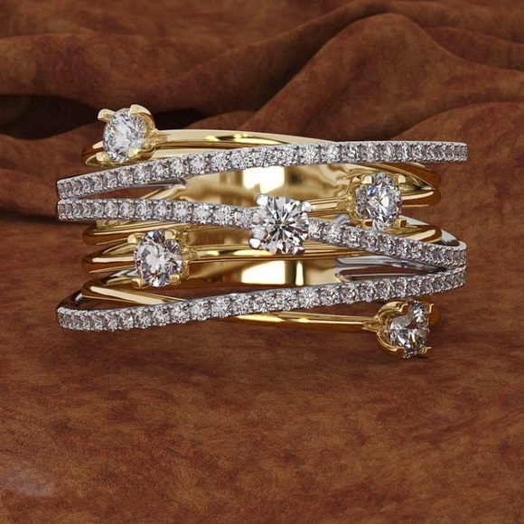 Silver Gold Wedding / Engagement Ring - Picture 2 of 3